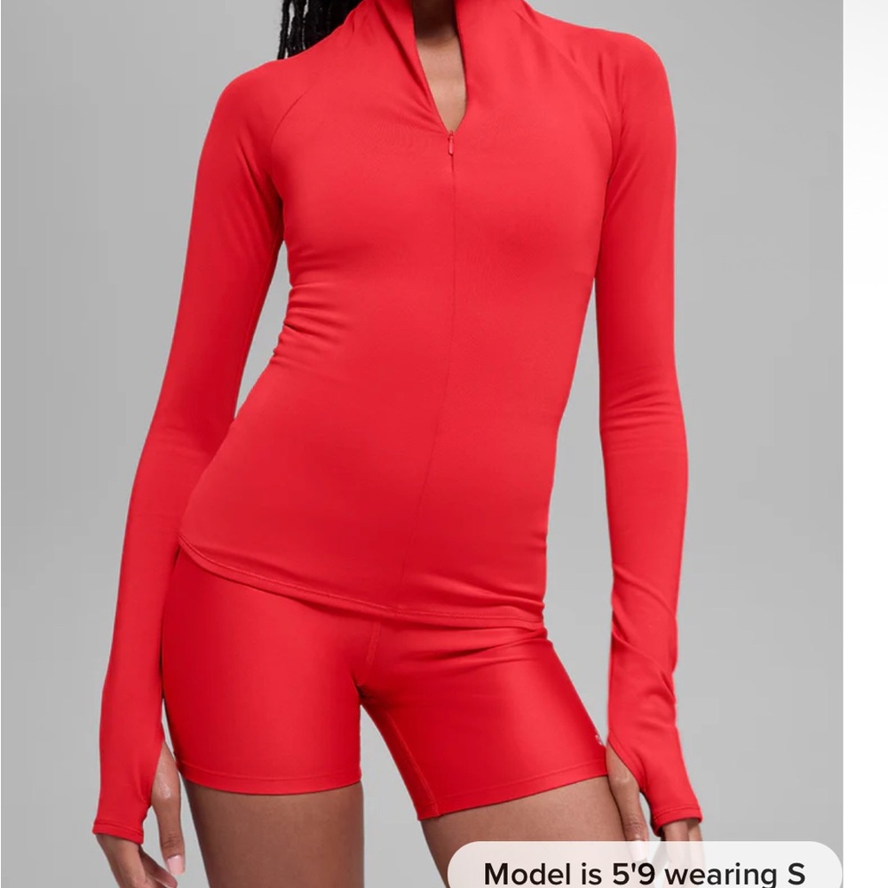 ALO Yoga Red Long-Sleeve Zip Athletic Top - Picture 7 of 7